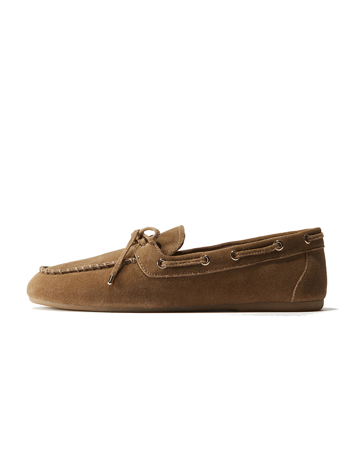 Brown Faux Suede Round-Toe Front Chic Bow Slip-On Flats