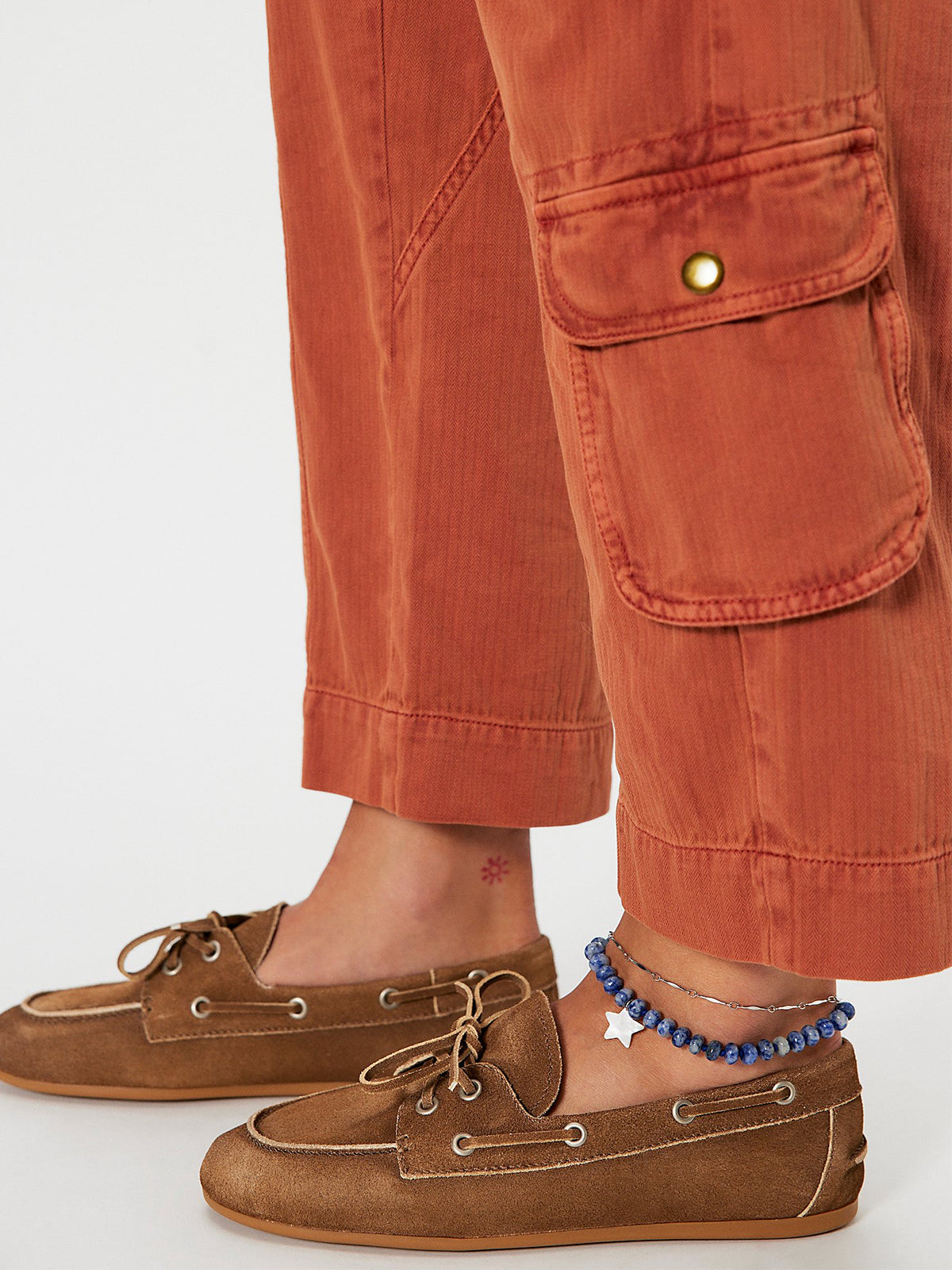 Camel Faux Suede Round-Toe Lace-Up Boat Shoes Flats
