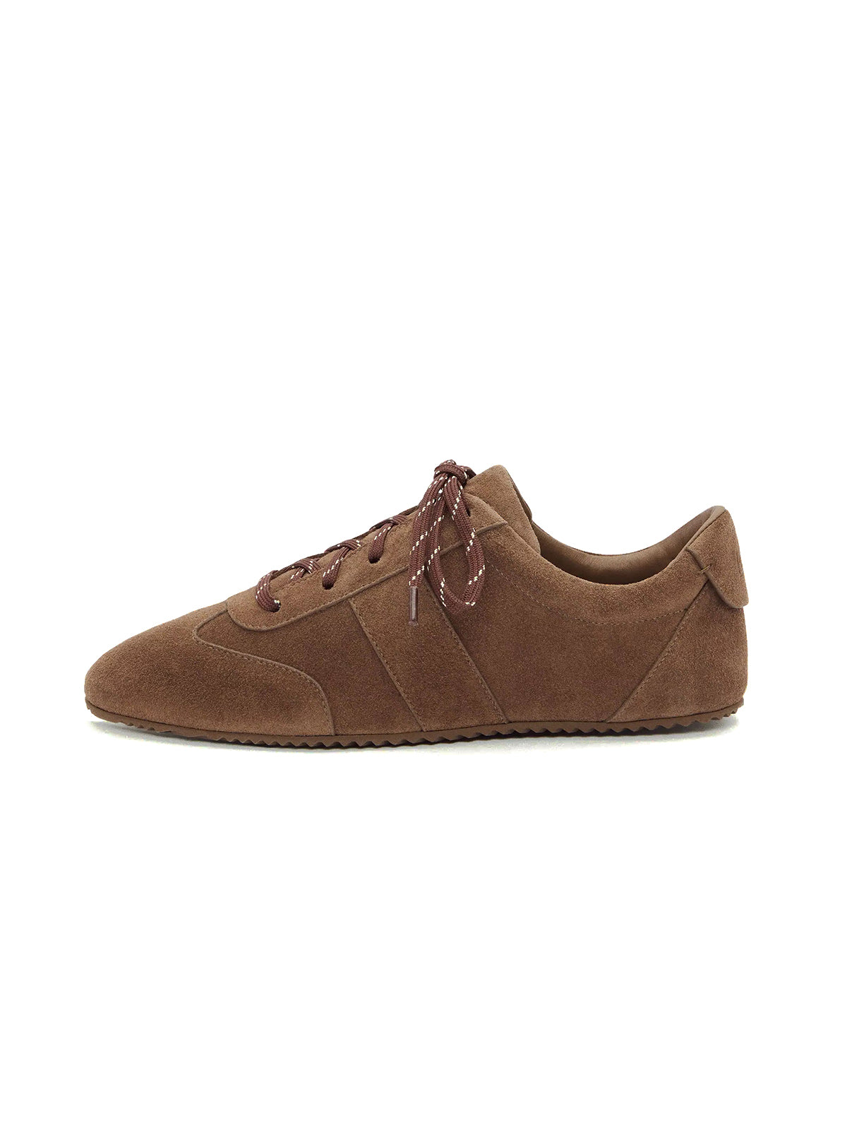Brown Faux Suede Round-Toe Classic Lace-Up Chic Sneakers Flats