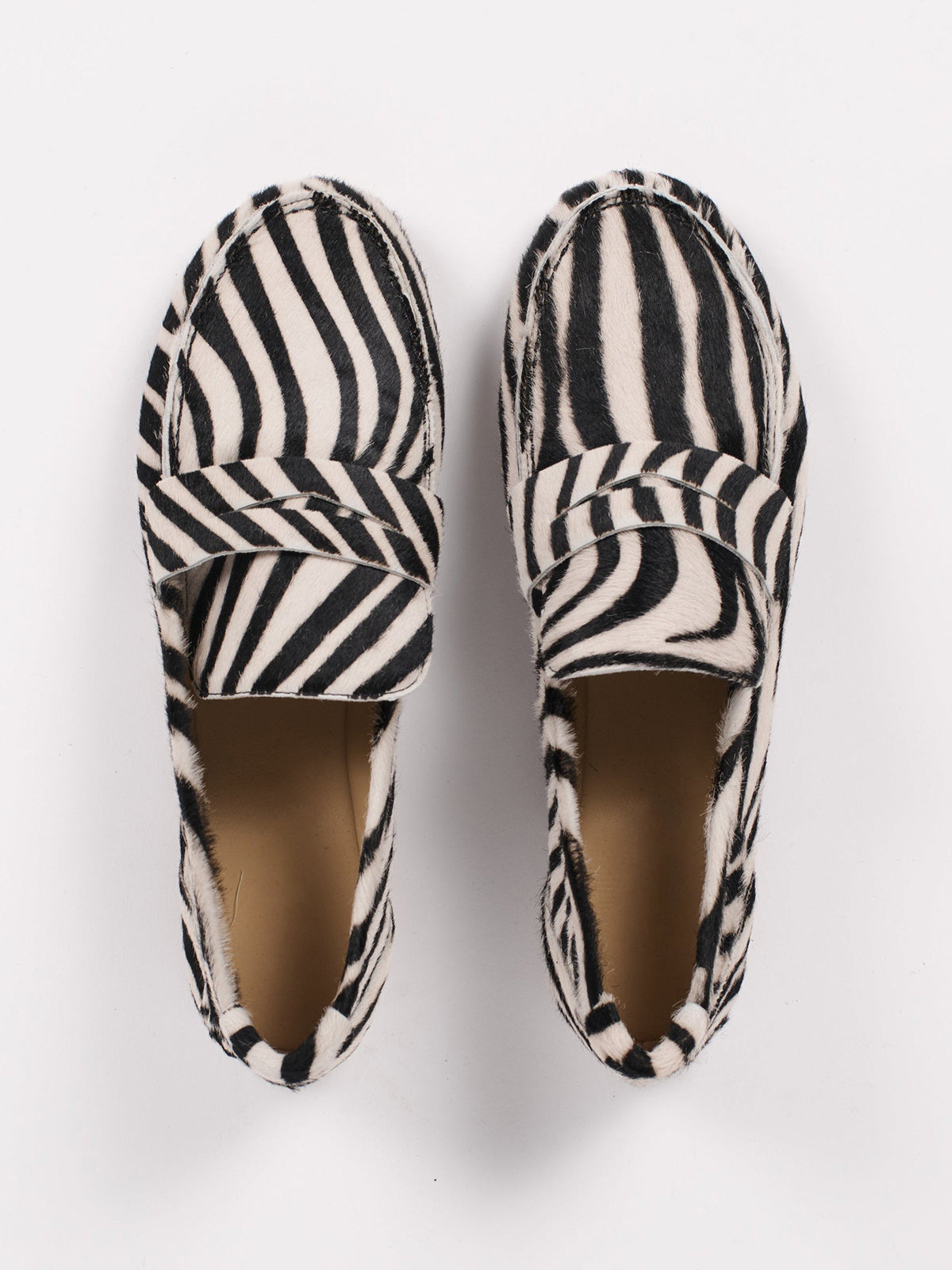 Zebra Print Pony Hair Vegan Leather Round-Toe Slip-On Chic Flats