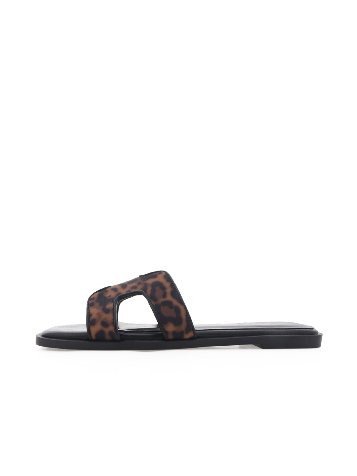 Leopard Faux Suede Open Square-Toe Slip-On Simple Sandals Flats
