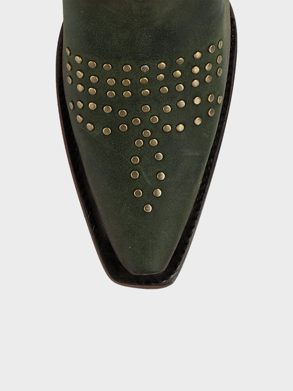 Green Snip-Toe Skull Design With Studs Mid Calf Cowgirl Boots