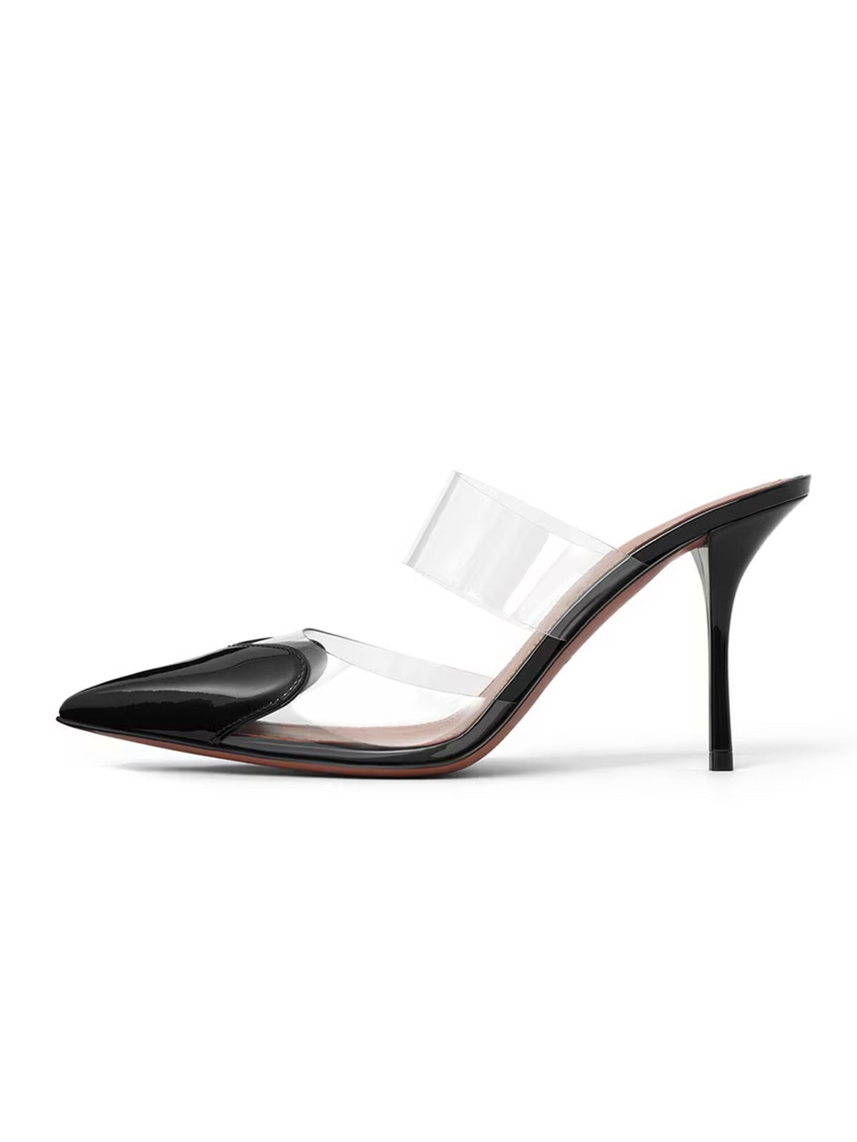 Patent Black And TPU Transparent Film Pointed-Toe Slip-On High Heels