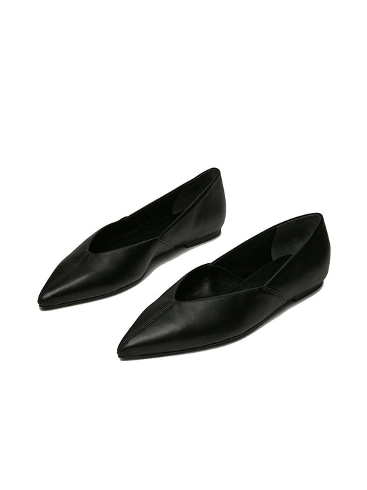 Black Pointed-Toe Slip-On Simple Chic Flats