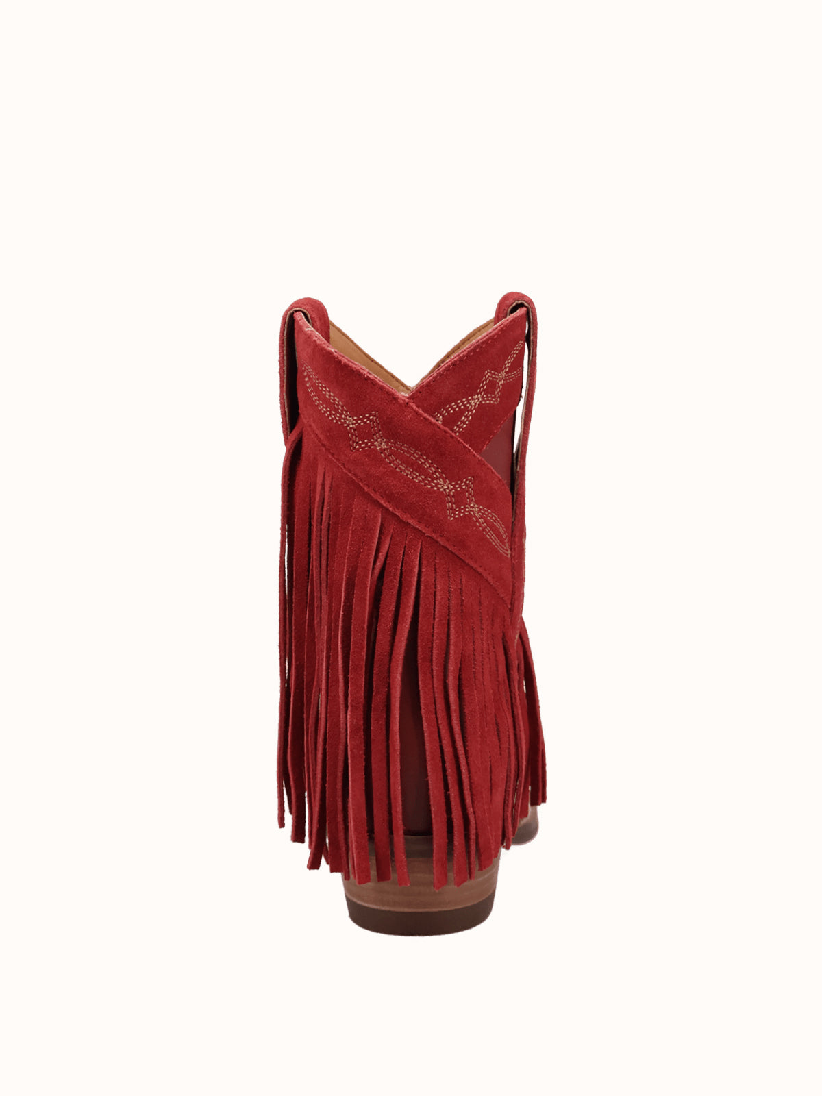 Red Snip-Toe Faux Suede Fringe Chic Ankle Cowgirl Boots