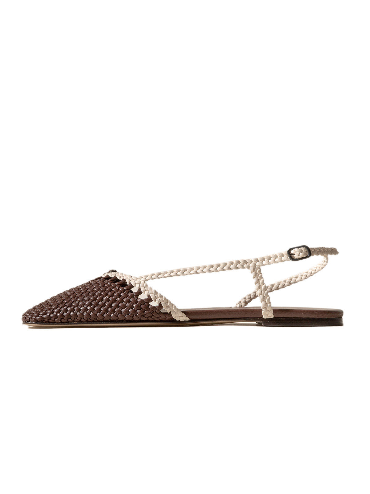 Coffee And Ivory Woven Vegan Leather Square-Toe Back Strap Sandals Flats