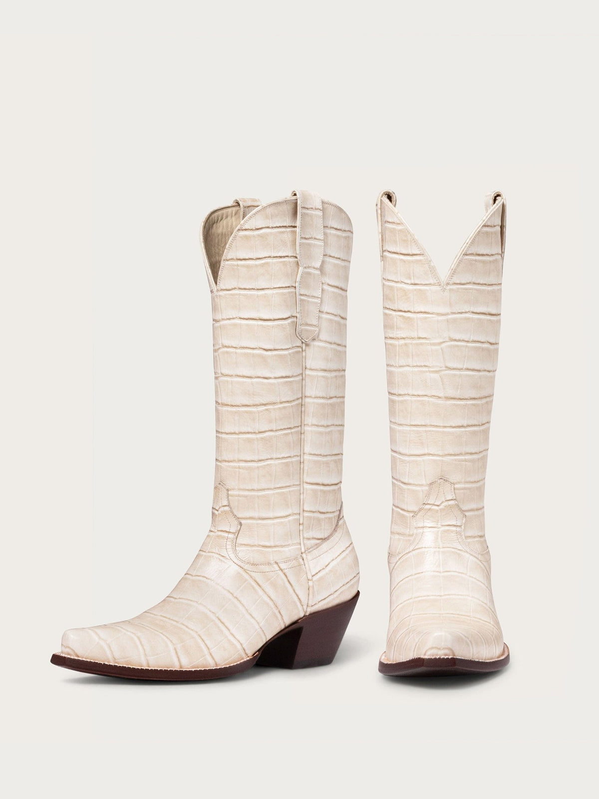 Bone Crocodile Pattern Snip-Toe Chic Mid Calf Simple Cowgirl Boots