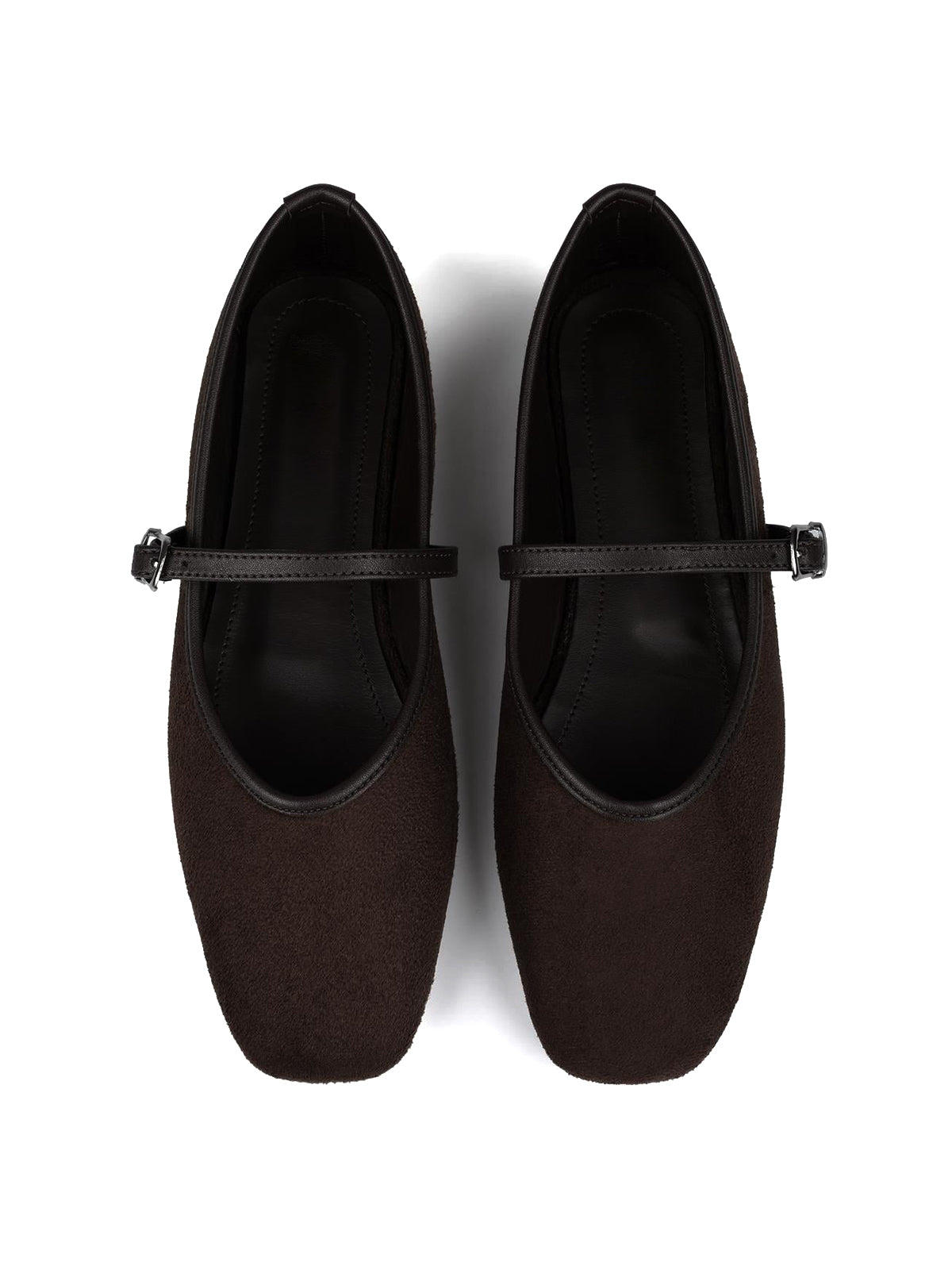 Coffee Faux Suede Square-Toe Buckle Bridge Strap Classic Ballet Flats