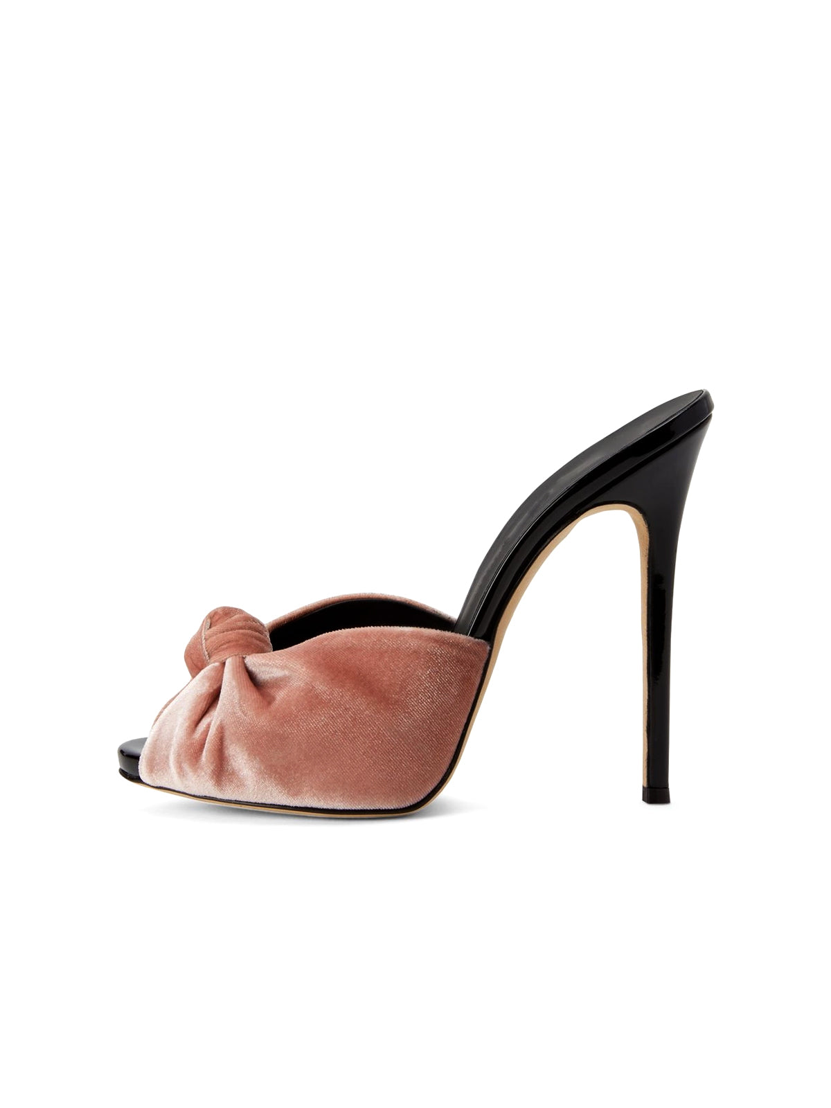 Pink Velvet Peep Round-Toe Backless Slip-On High Heels