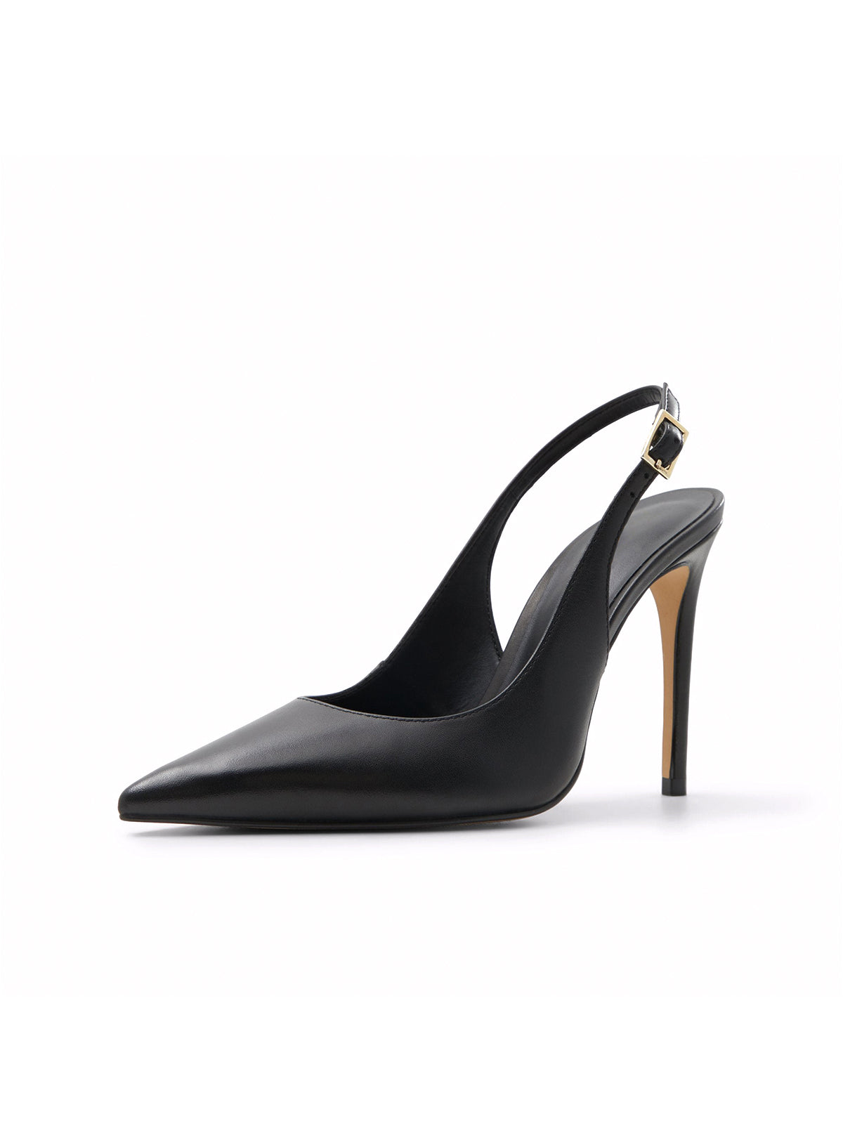 Black Pointed-Toe Classic Buckle Slingback High Heels