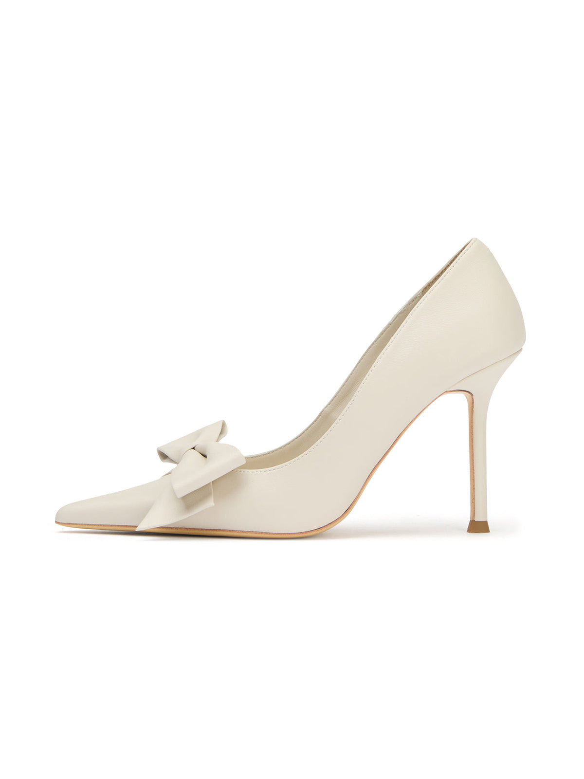 Ivory Pointed-Toe Front Oversized Bow Stylish High Heels