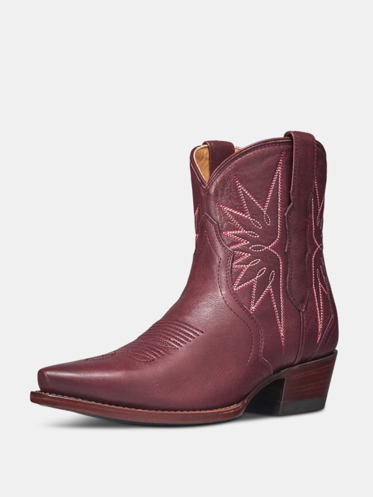 Wine Red Snip-Toe Embroidery Ankle Booties