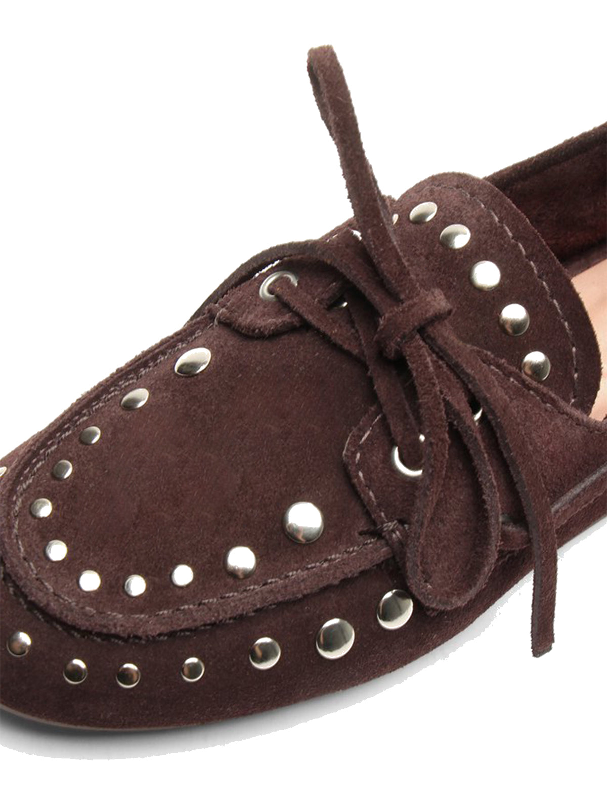 Maroon Faux Suede Round-Toe Studs And Bow Classic Boat Shoes Flats