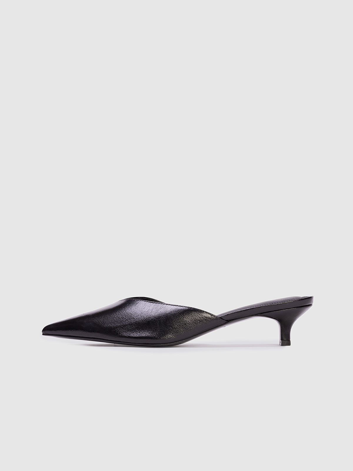 Black Vegan Leather Pointed-Toe Slip-On Kitten Heels