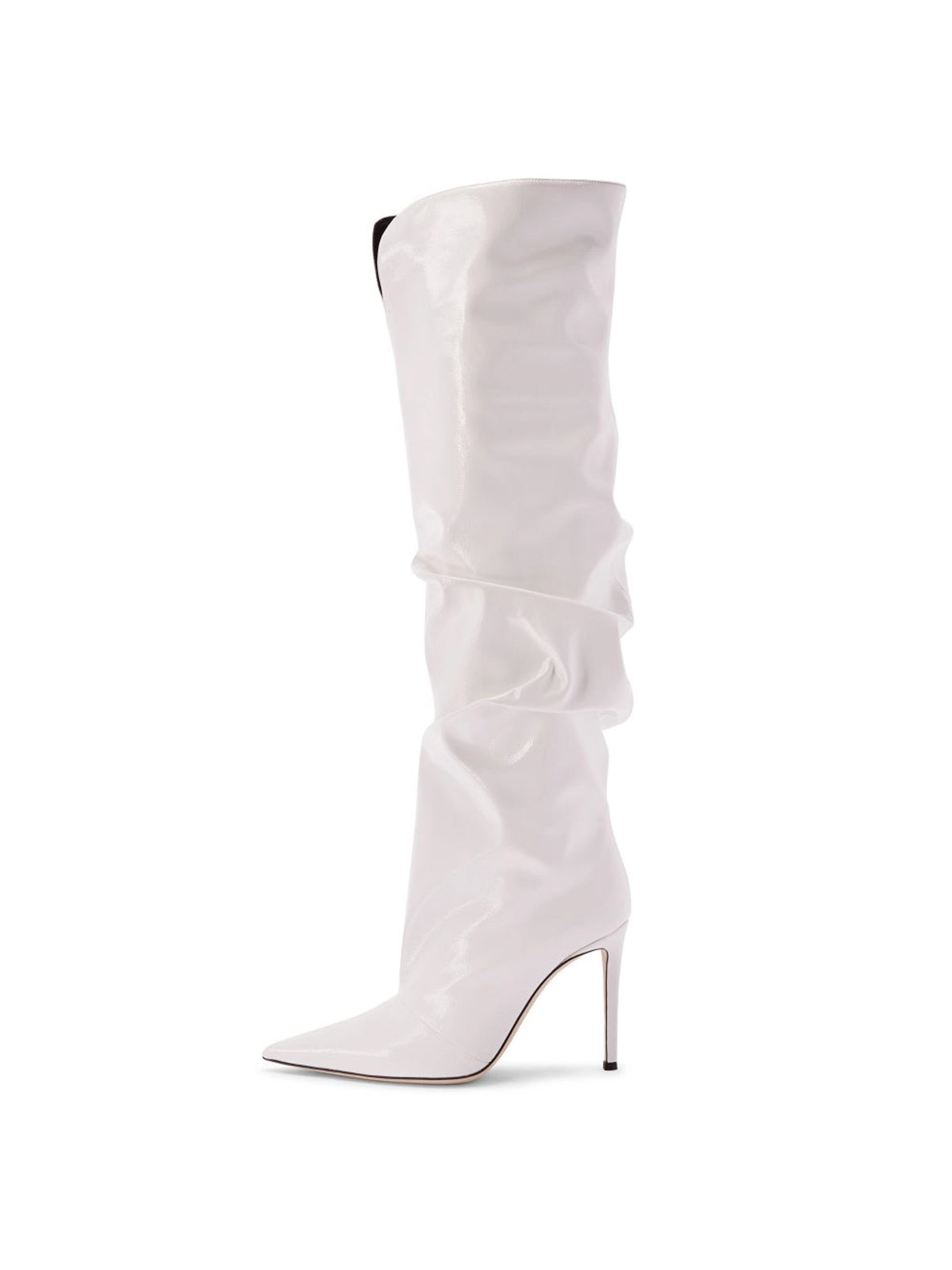 Patent White Pointed-Toe Sleek Wide Calf Knee High Stiletto Boots