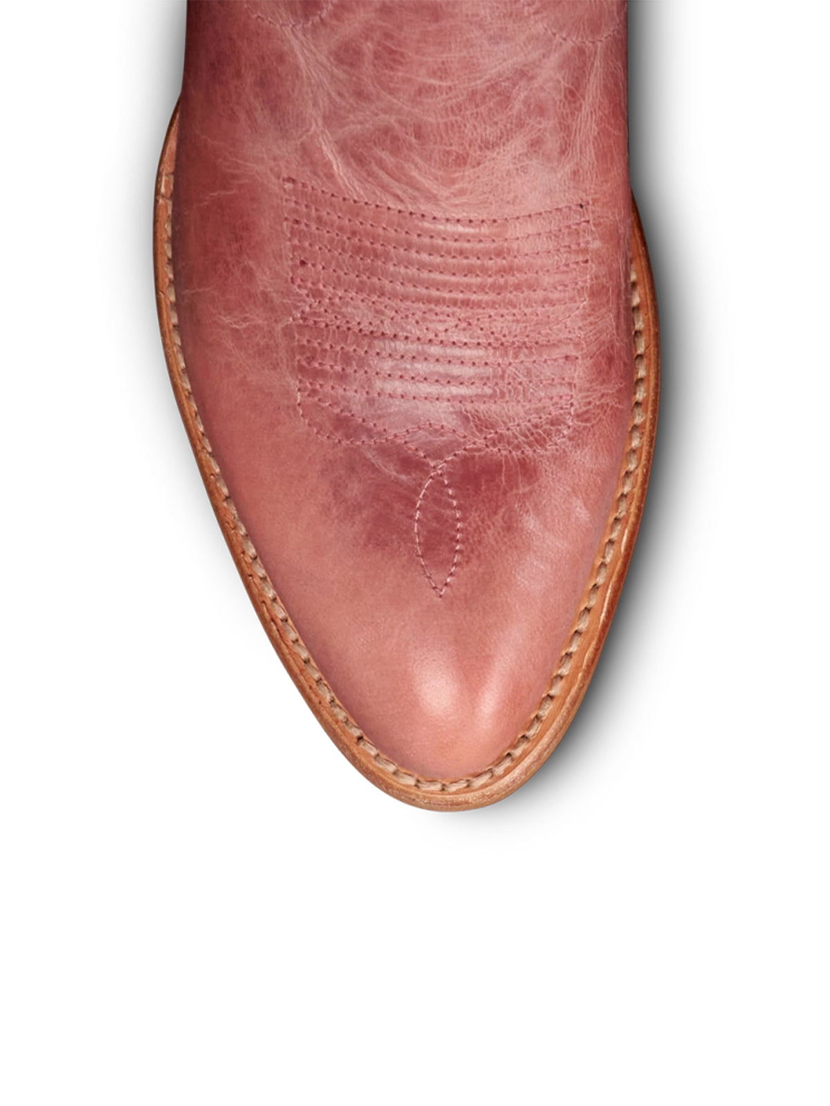 Distressed Pink Almond-Toe Embroidery Mid Calf Cowgirl Boots