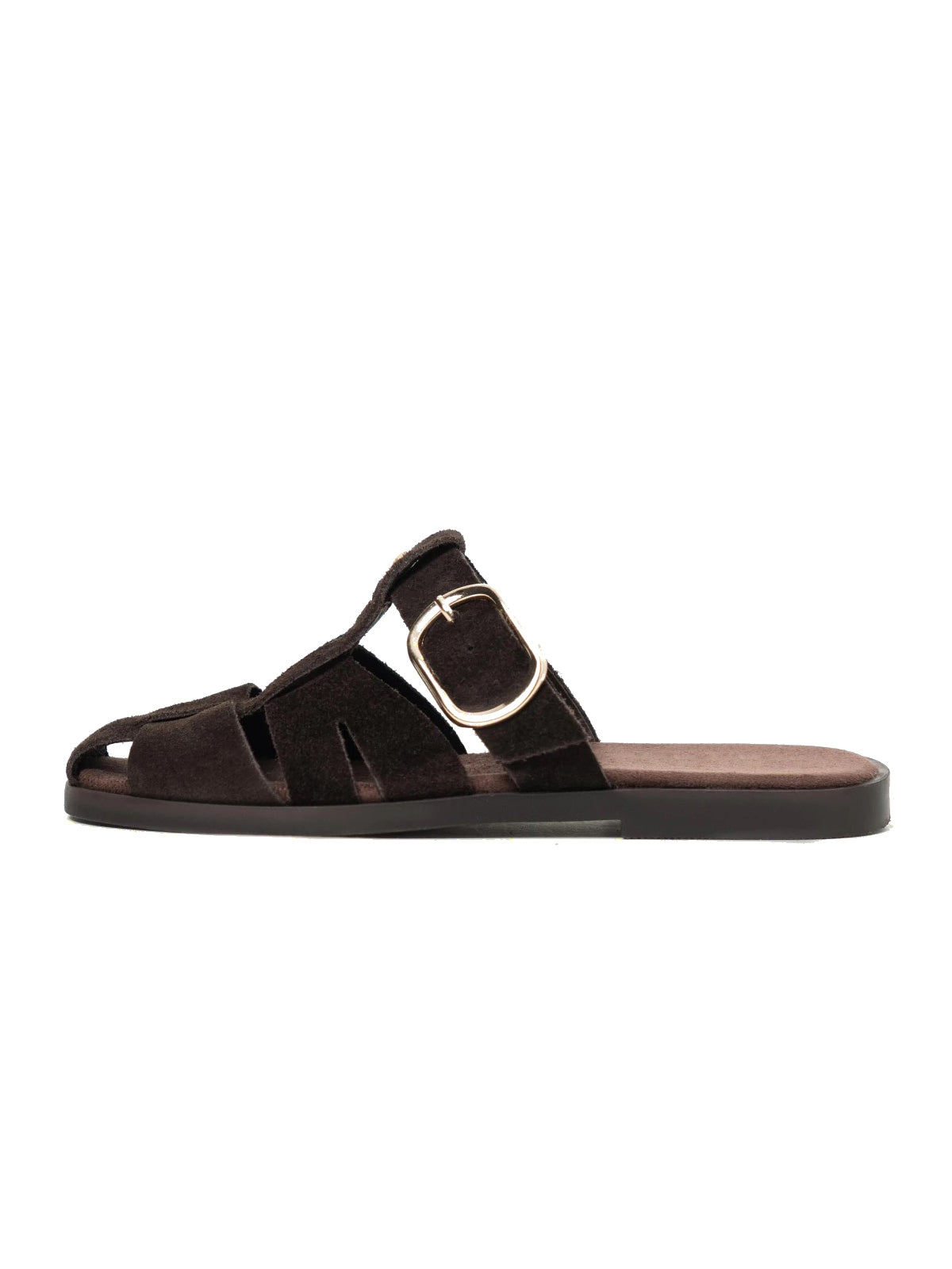 Coffee Cow Suede Round-Toe Caged Detail Backless Flats