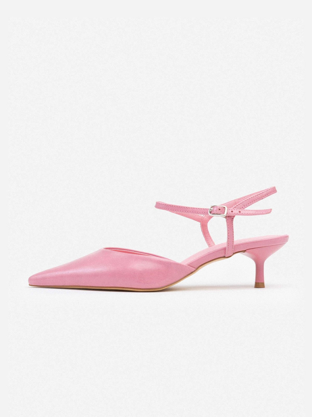 Ankle Strap Pointed-Toe Concise Kitten Heels - Pink