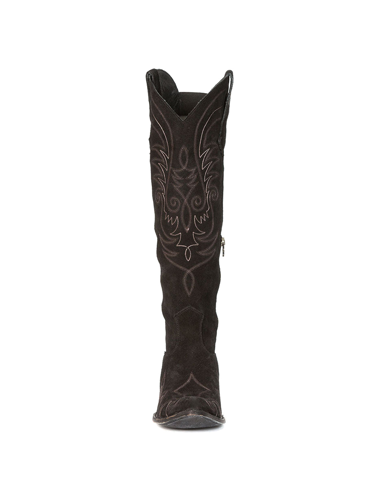 Side-Zip Pointed-Toe Chic Embroidery Wide Calf Knee High Cowgirl Boots - Black