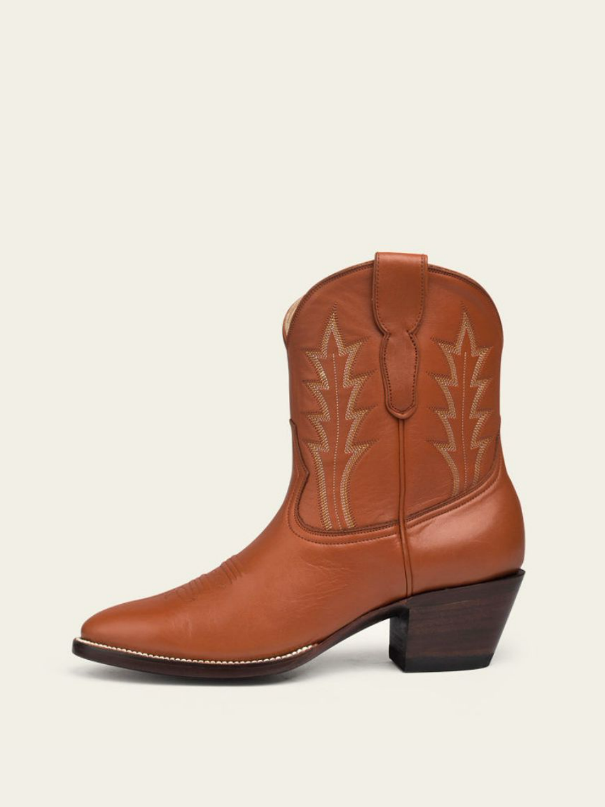 Brown Almond-Toe Embroidery Wide Mid Calf Western Boots For Women