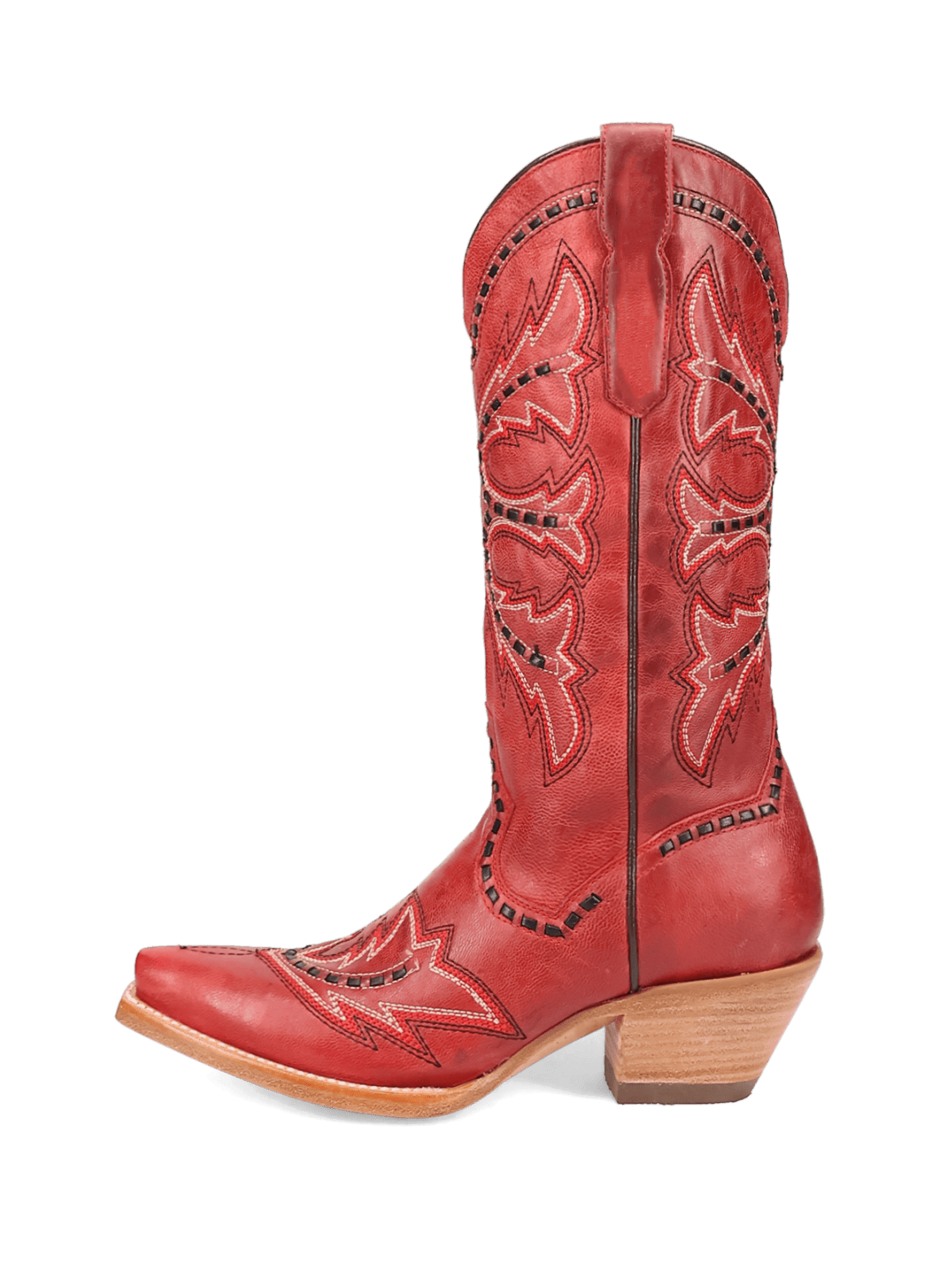 Red Snip-Toe Embroidery And Running Stitch Wide Mid Calf Cowgirl Boots