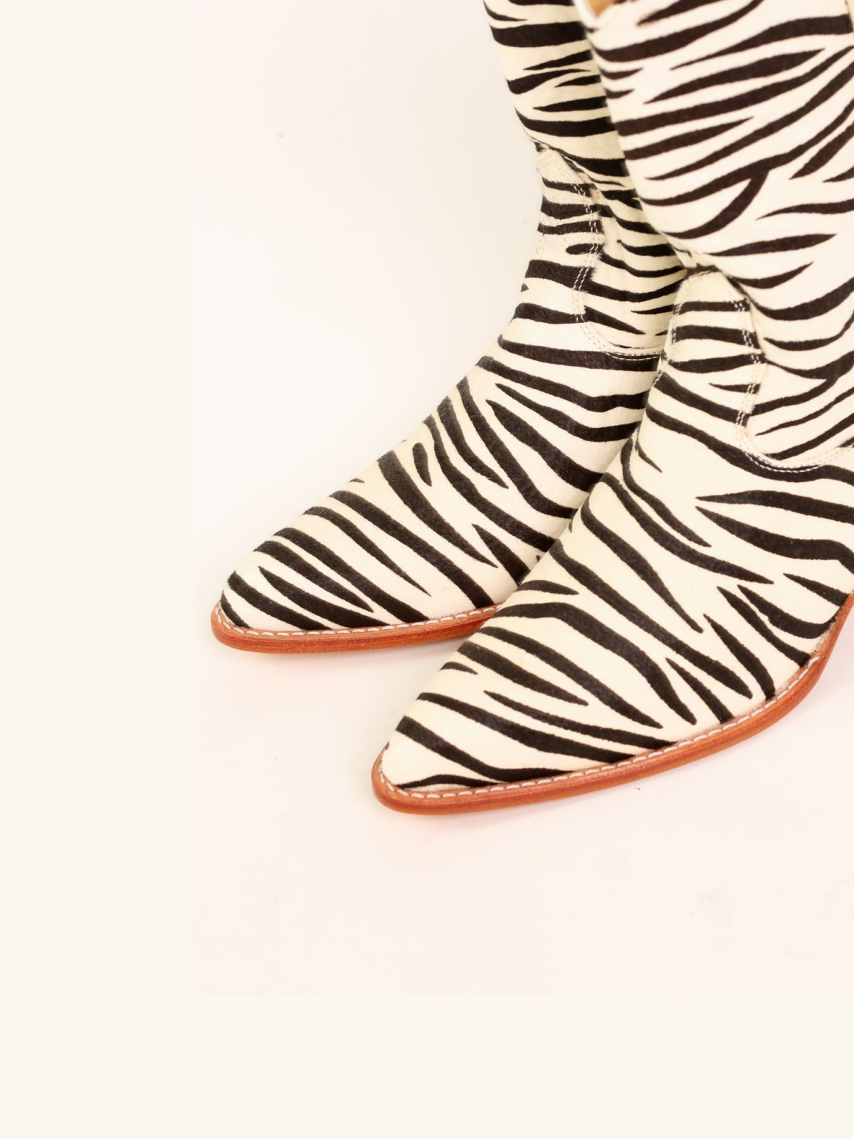 Faux Zebra Print Pony Hair Almond-Toe Back-Zip Mid Calf Cowgirl Boots