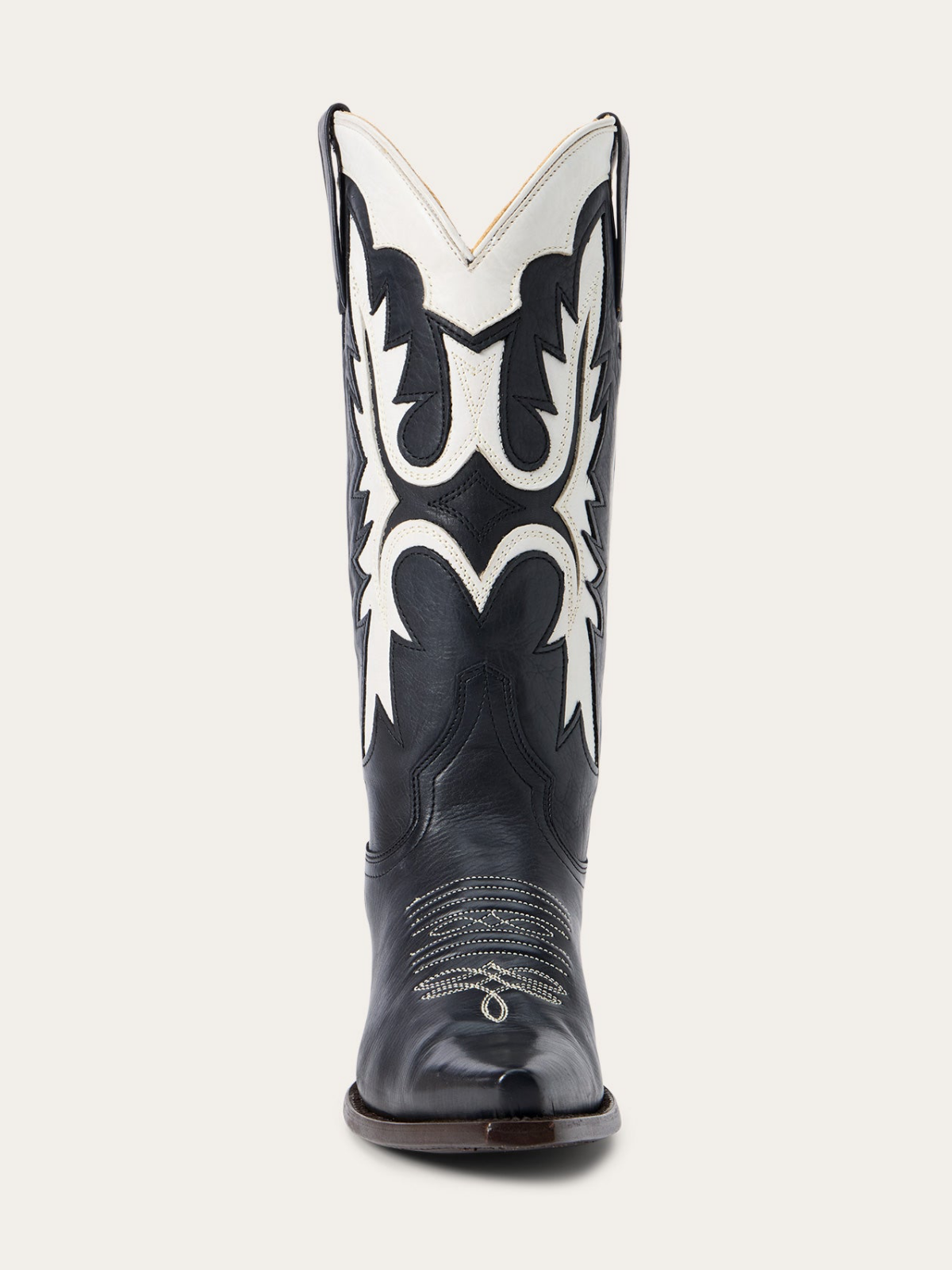 Black Snip-Toe White Inlay Wide Mid Calf Cowgirl Boots