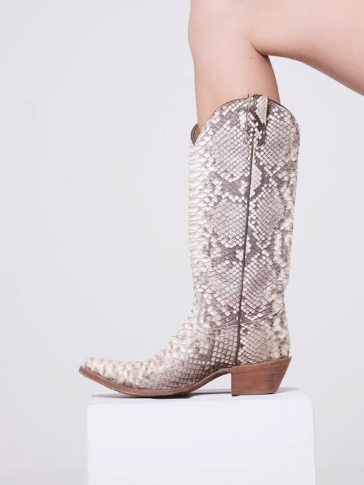 Natural Snakeskin Snip-Toe Wide Mid Calf Tall Cowgirl Boots