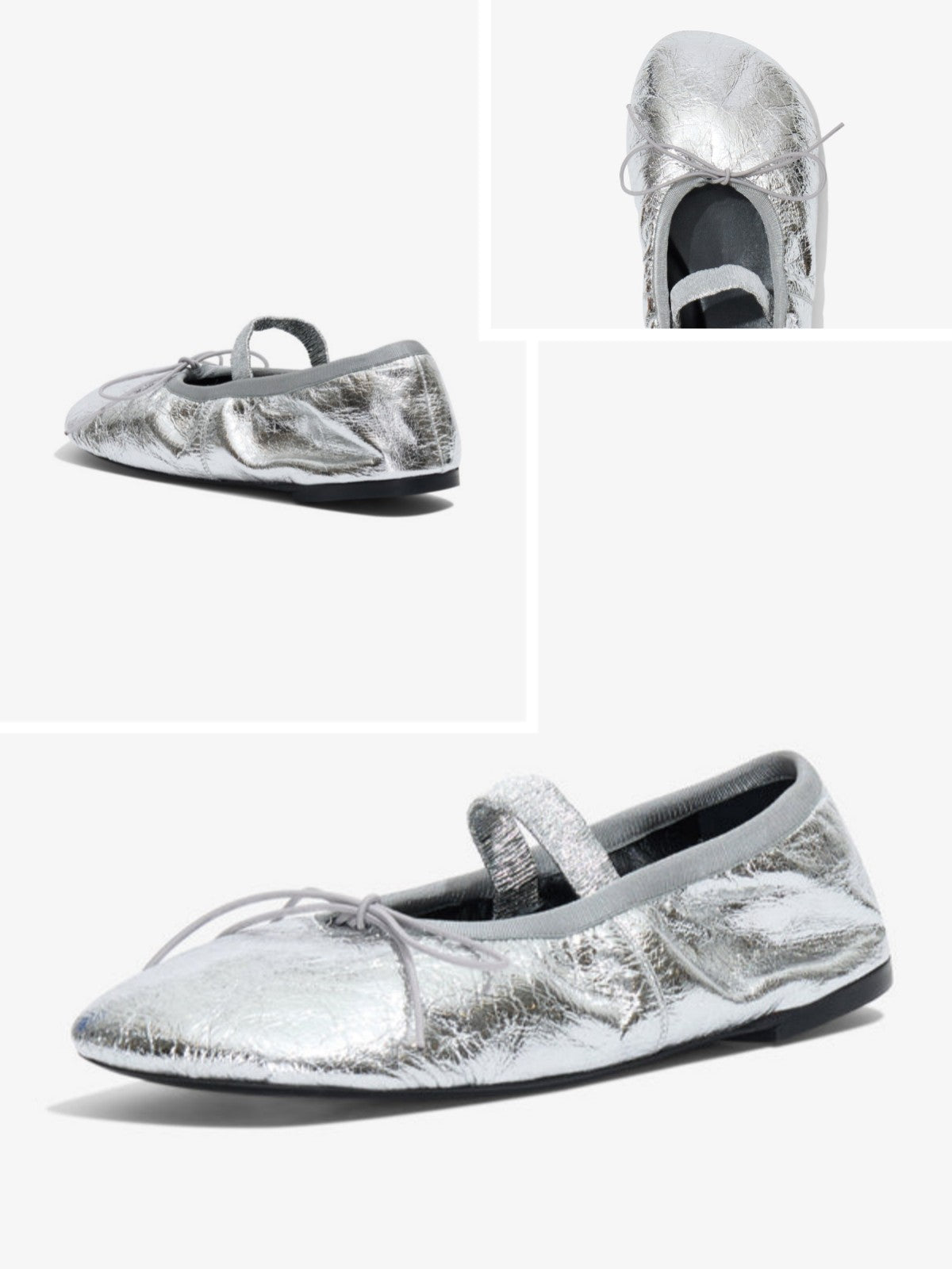 Crinkle Metallic Silver Super Cute Bow Ballet Flats Mary Janes