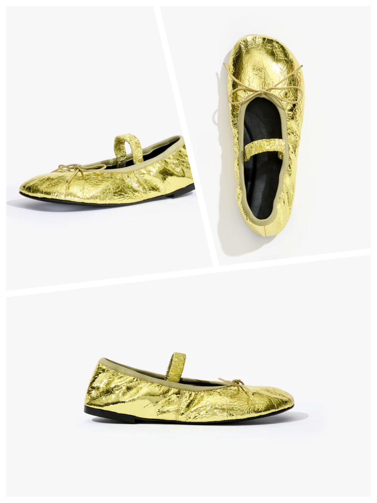 Crinkle Metallic Gold Super Cute Bow Ballet Flats Mary Janes