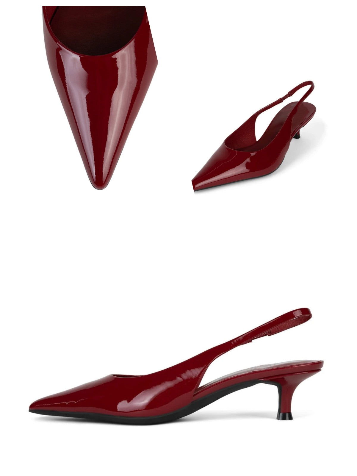 Red Patent Pointy Comfy Kitten Heels Slingback Pumps For Women