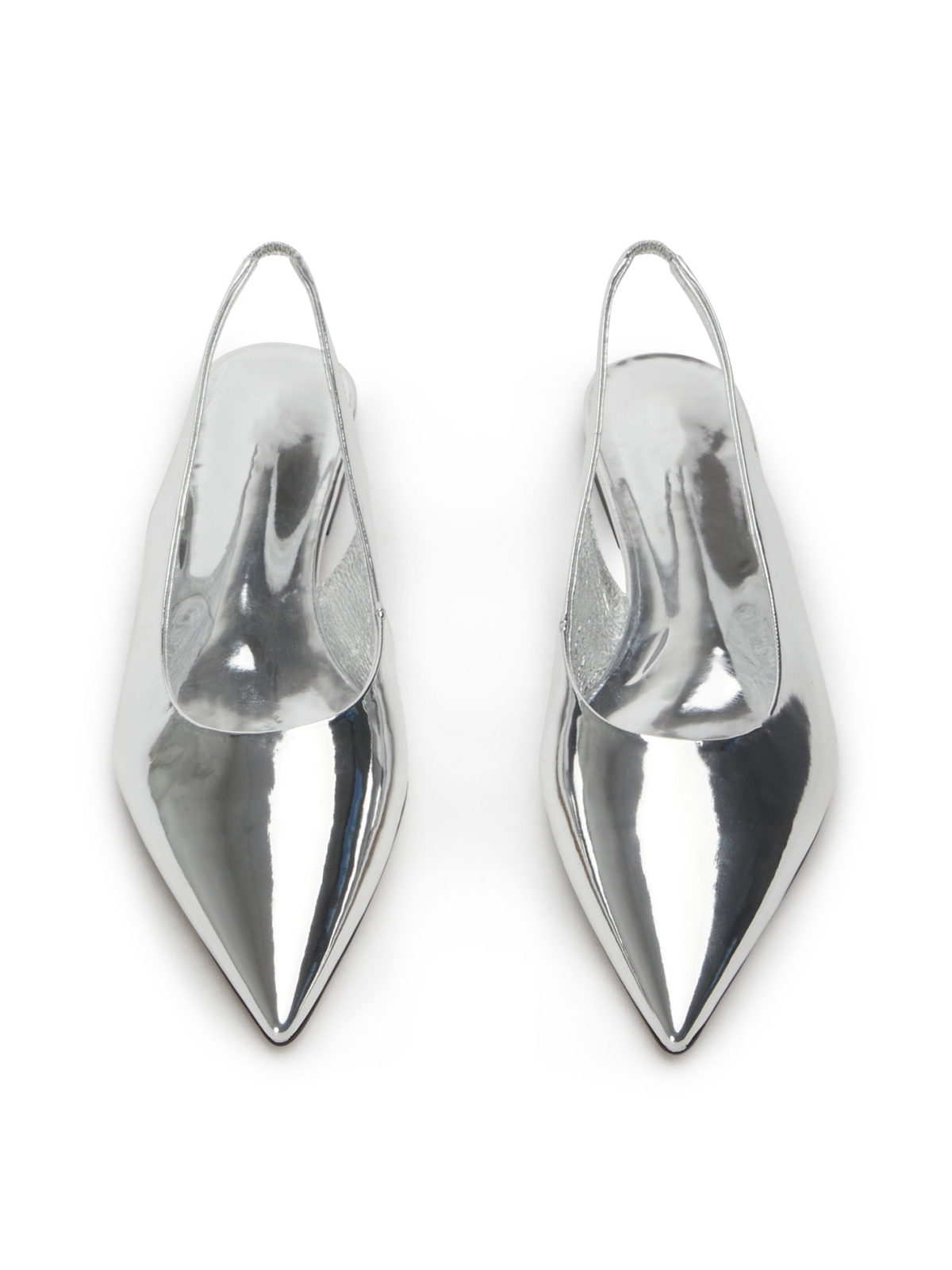 Metallic Silver Pointed-Toe Slingback Flats For Women