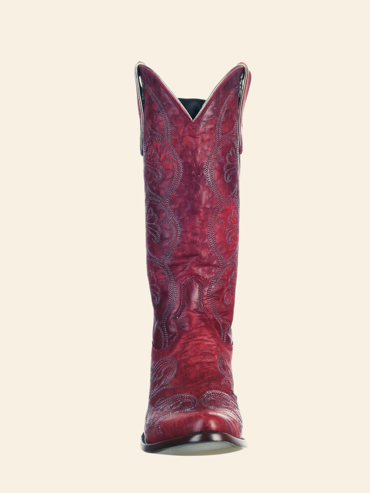 Crimson Red Distressed Embroidery Pointed-Toe Wide Mid Calf Cowgirl Boots Western Tall Boots