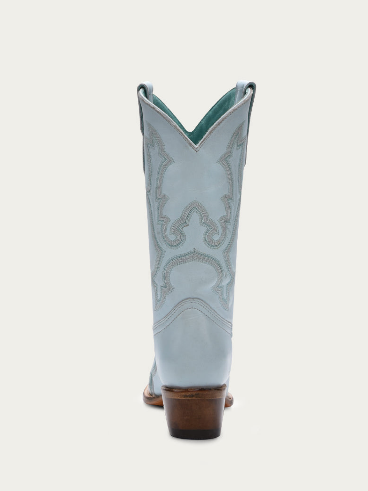 Powder Blue Snip-Toe Embroidery Wide Mid Calf Cowboy Boots For Women