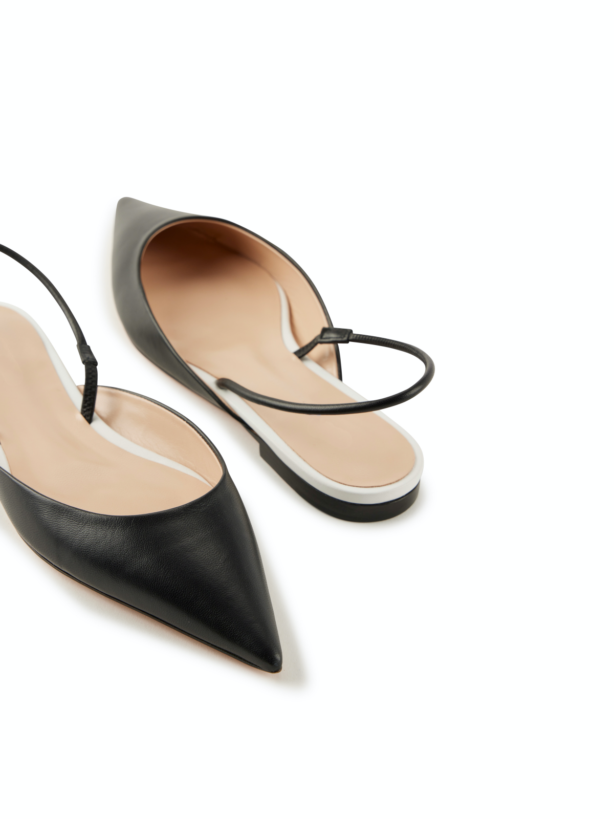 Black Pointy Comfy Slingback Flats With Contrast Insole