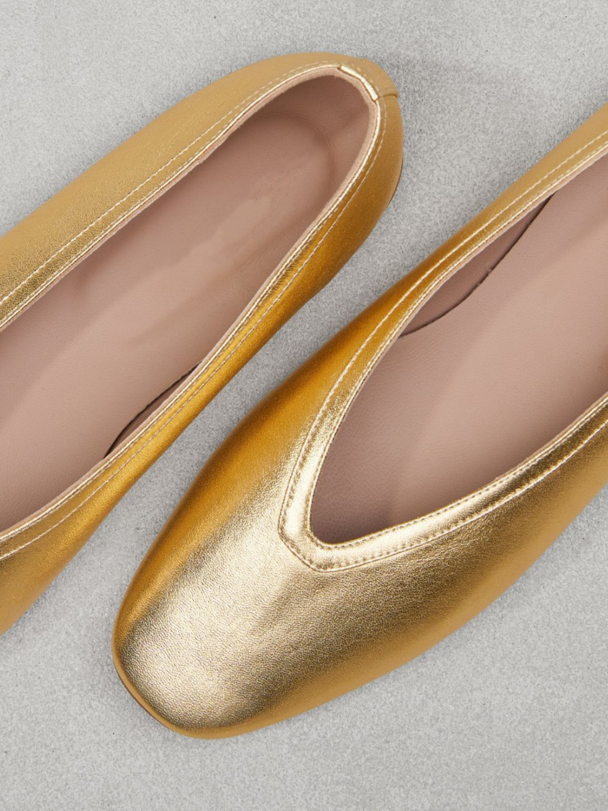 Metallic Gold Square Toe Slip-On Ballet Flats