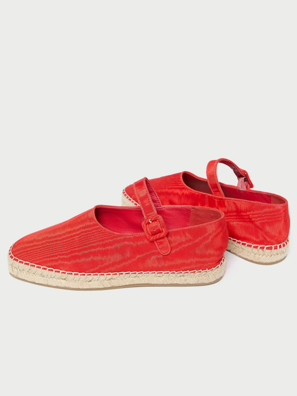 Red Cloth Almond-Toe Adjustable Bridge Strap Espadrille Mary Janes Flats