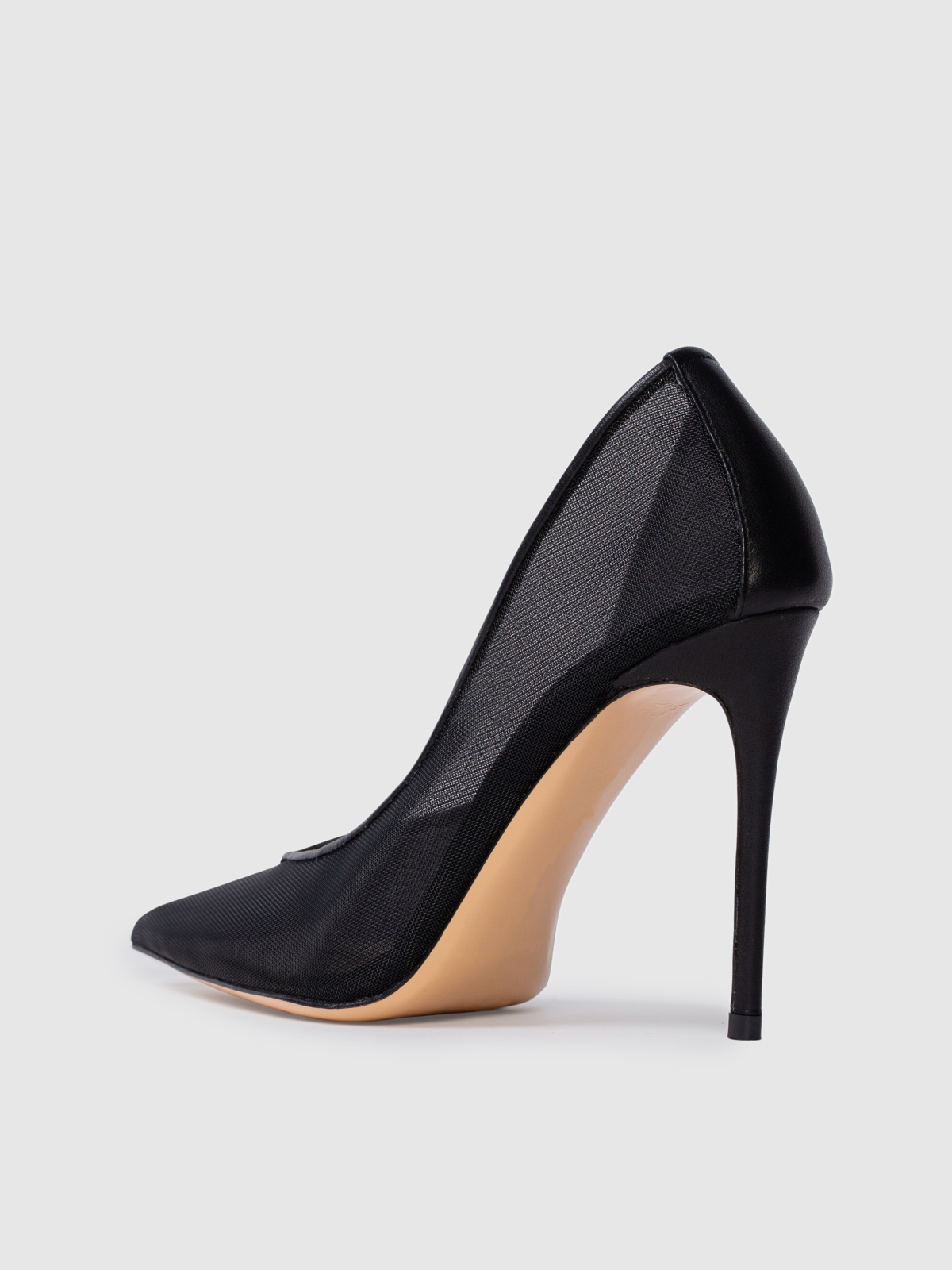 Black Pointed-Toe Mesh Pumps Stiletto High Heels