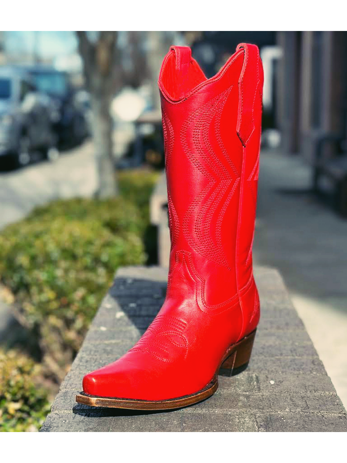 Red Embroidered Snip-Toe Wide Mid Calf Western Cowgirl Boots