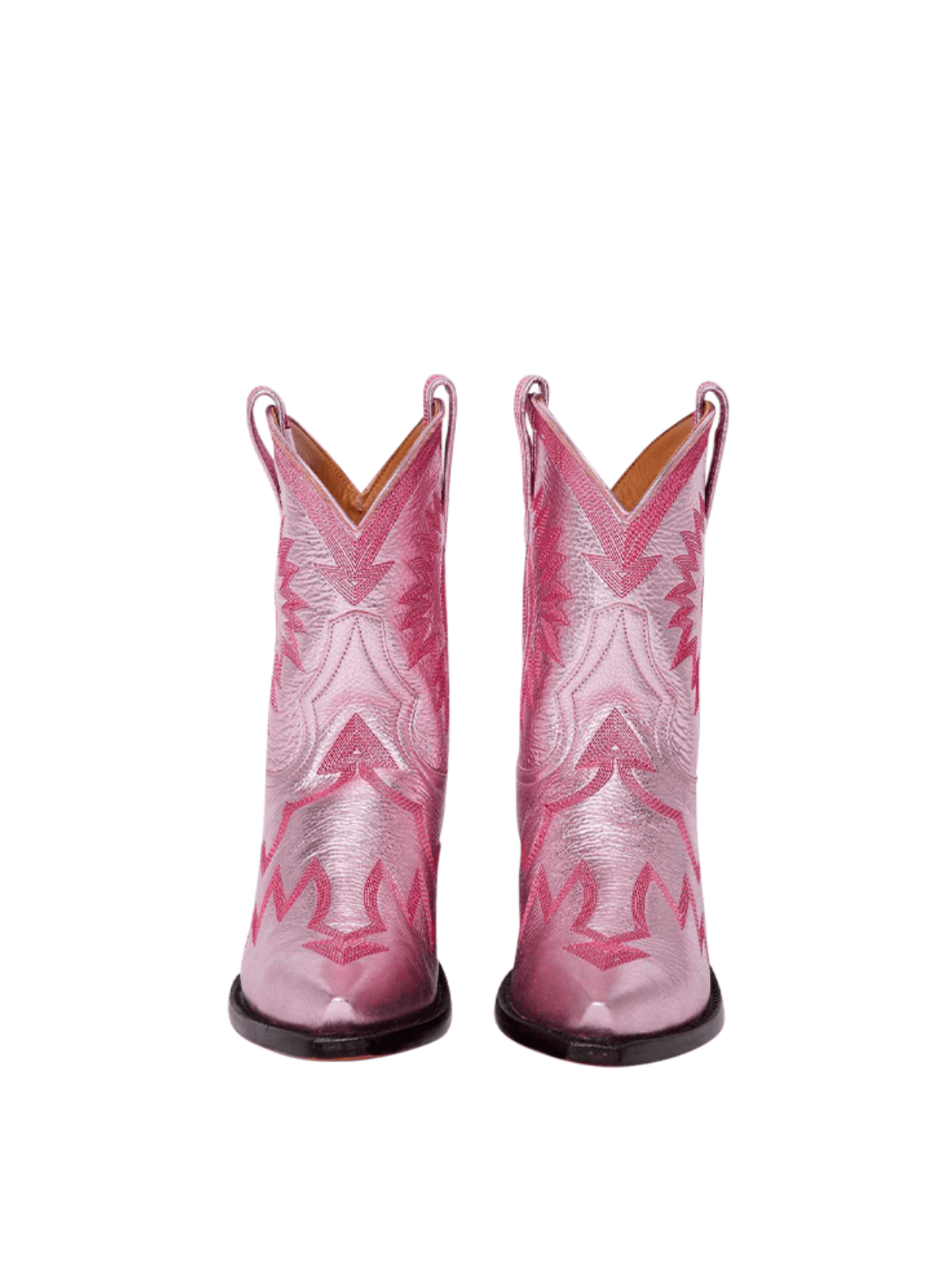 Metallic Embroidery Snip-Toe Wide Mid Calf Cowgirl Boots - Light Pink