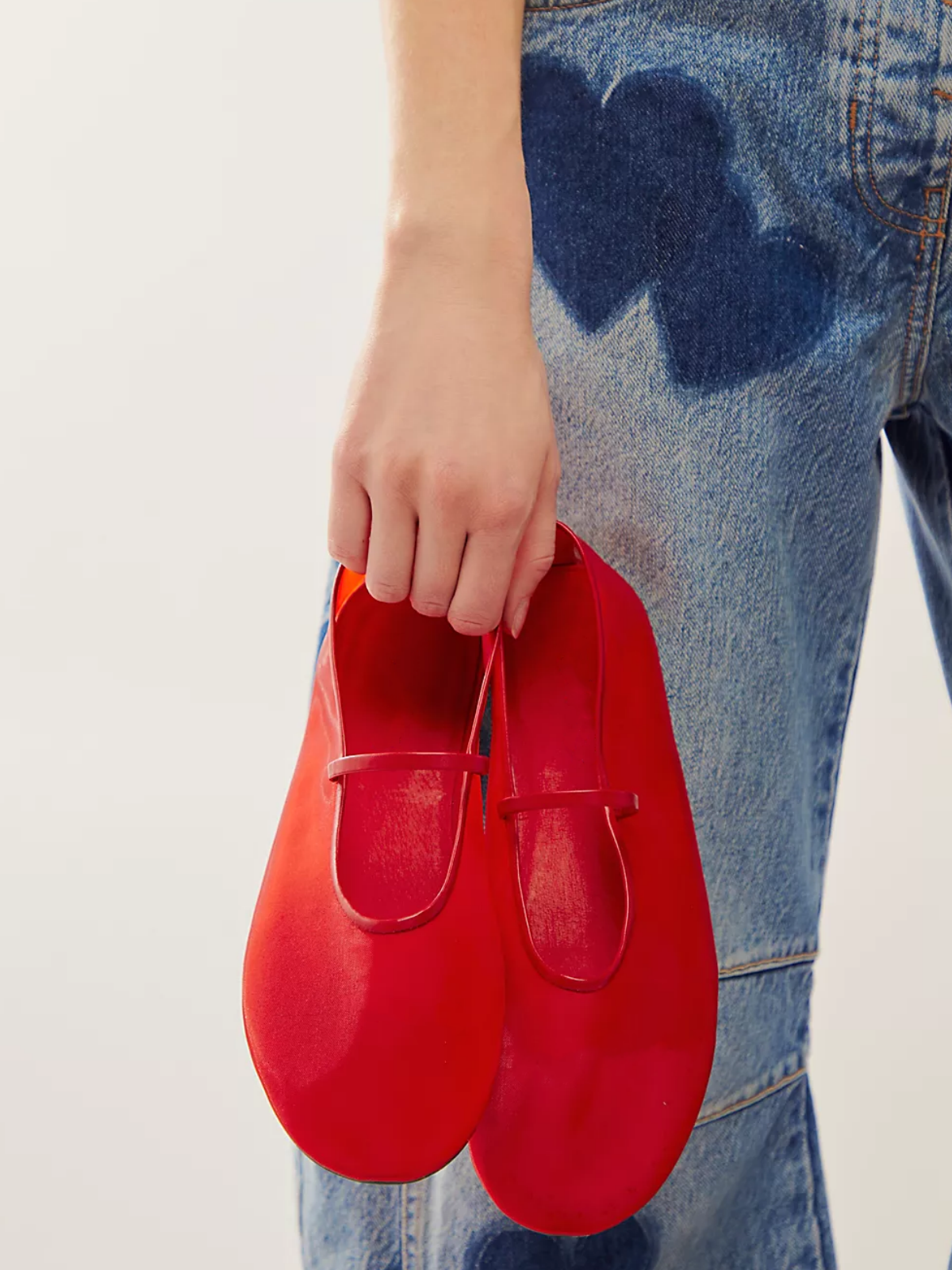 Red Semi-Transparent Mesh Ballet Flats Mary Janes