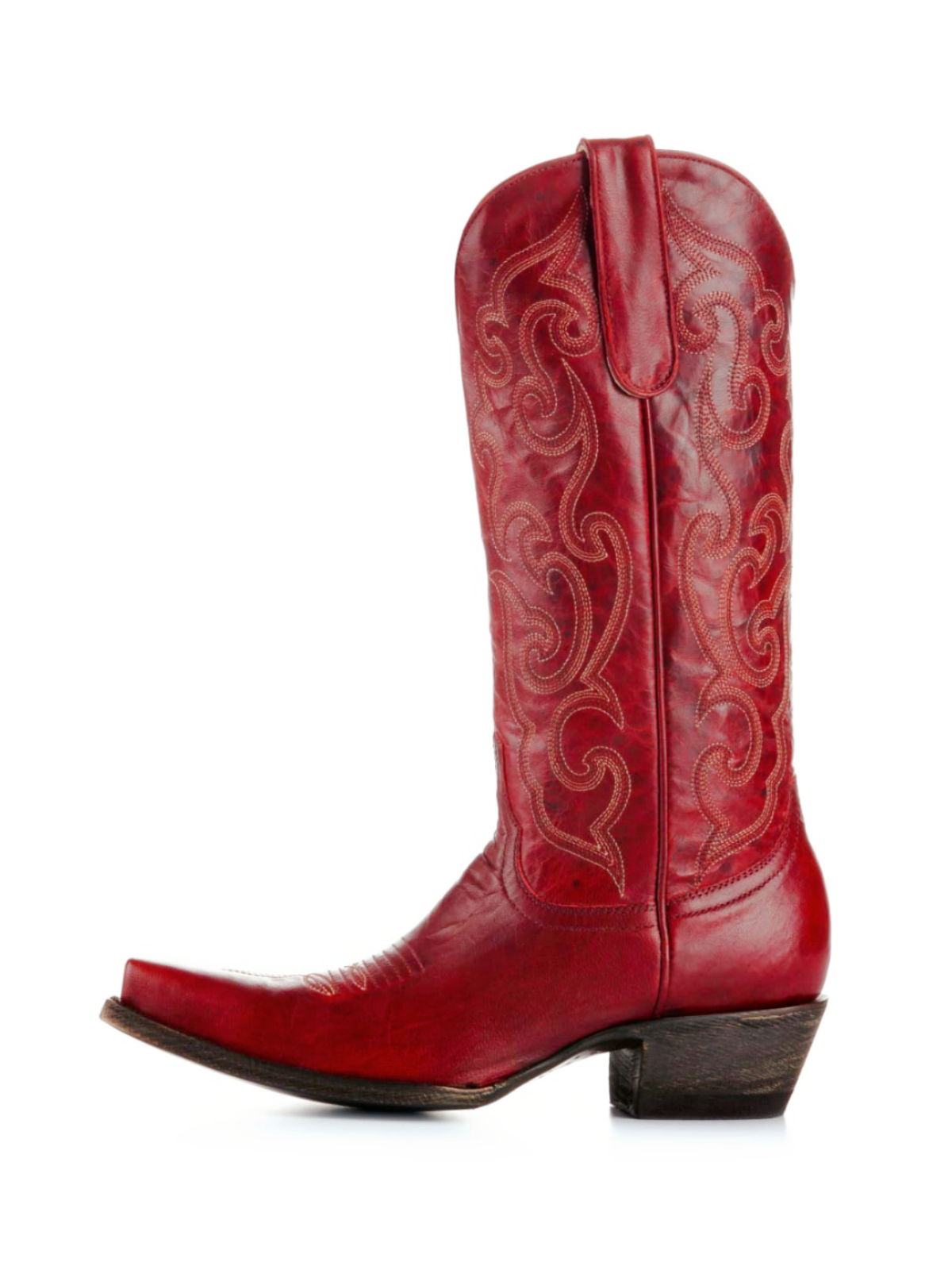 Embroidery Snip-Toe Wide Mid Calf Tall Cowgirl Boots - Red