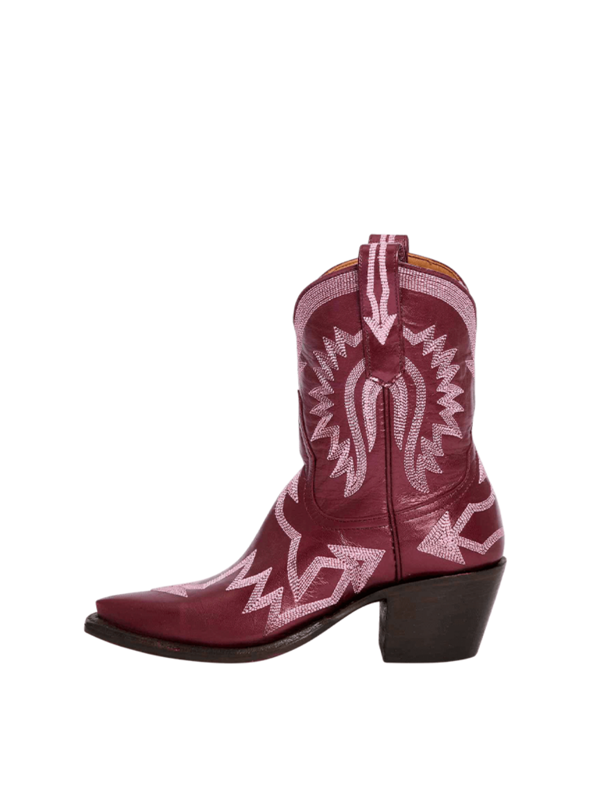 Metallic Embroidery Snip-Toe Wide Mid Calf Cowgirl Boots - Wine Red