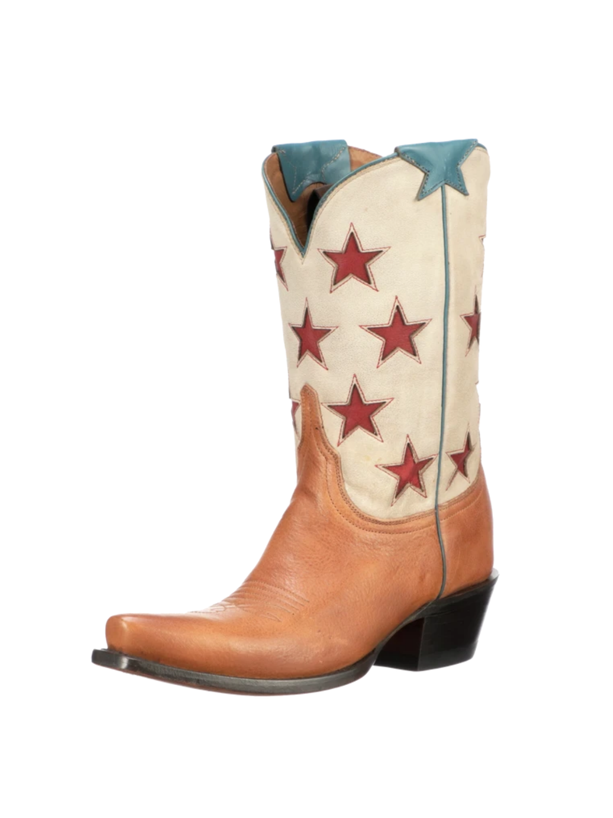 Star Inlays Snip-Toe Wide Mid Calf Western Boots For Women - Contrast Tan And Cream