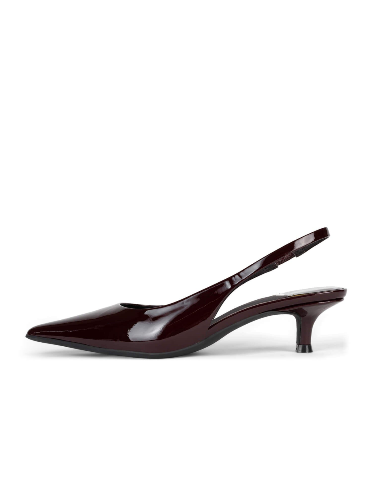 Dark Burgundy Patent Pointy Comfy Kitten Heels Slingback Pumps For Women