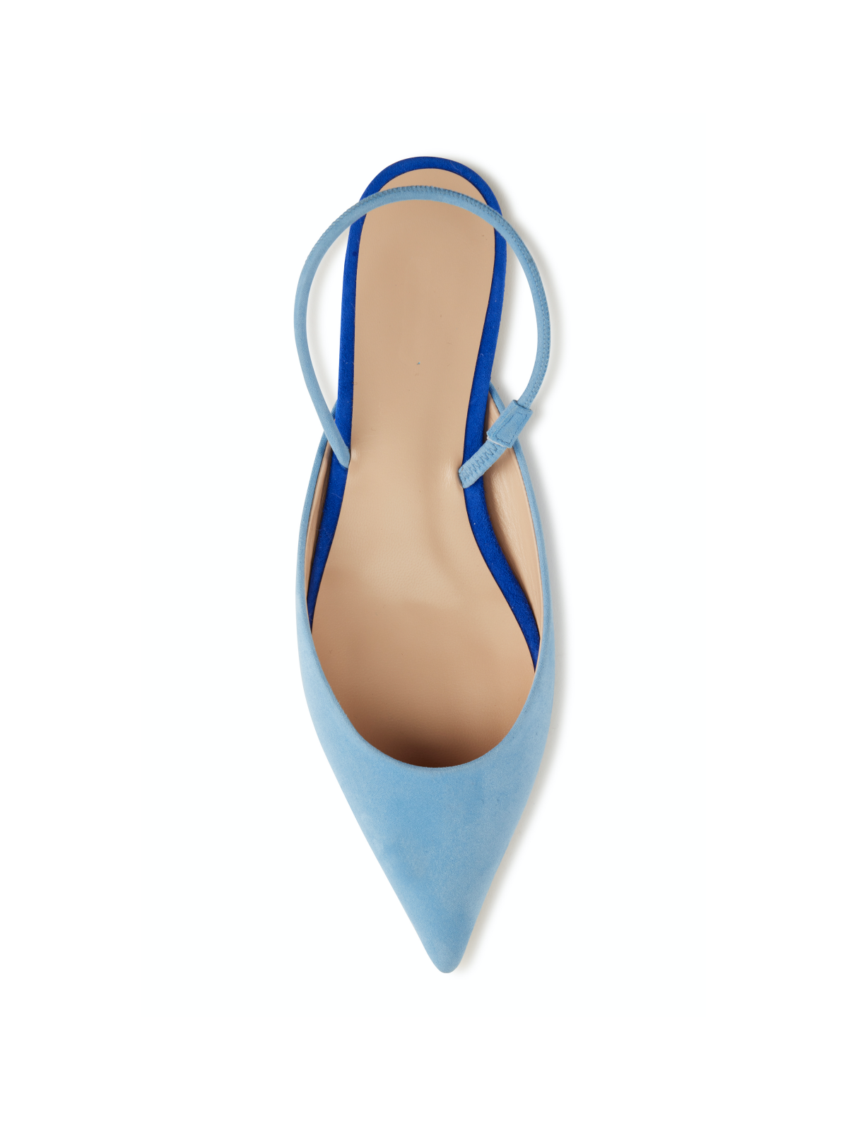 Blue Faux Suede Pointy Comfy Slingback Flats With Contrast Insole