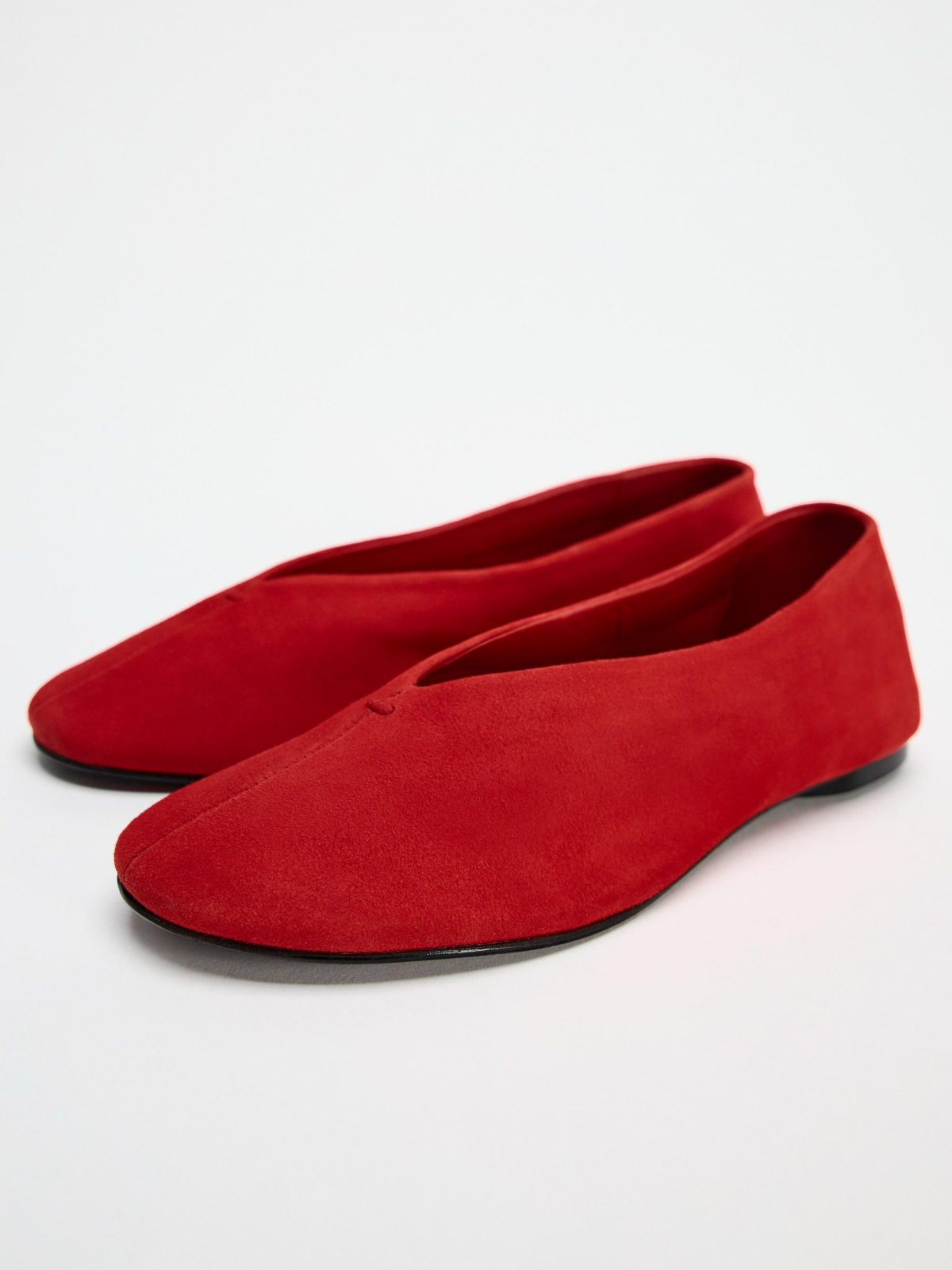 Red Faux Suede Round-Toe Ballet Flats