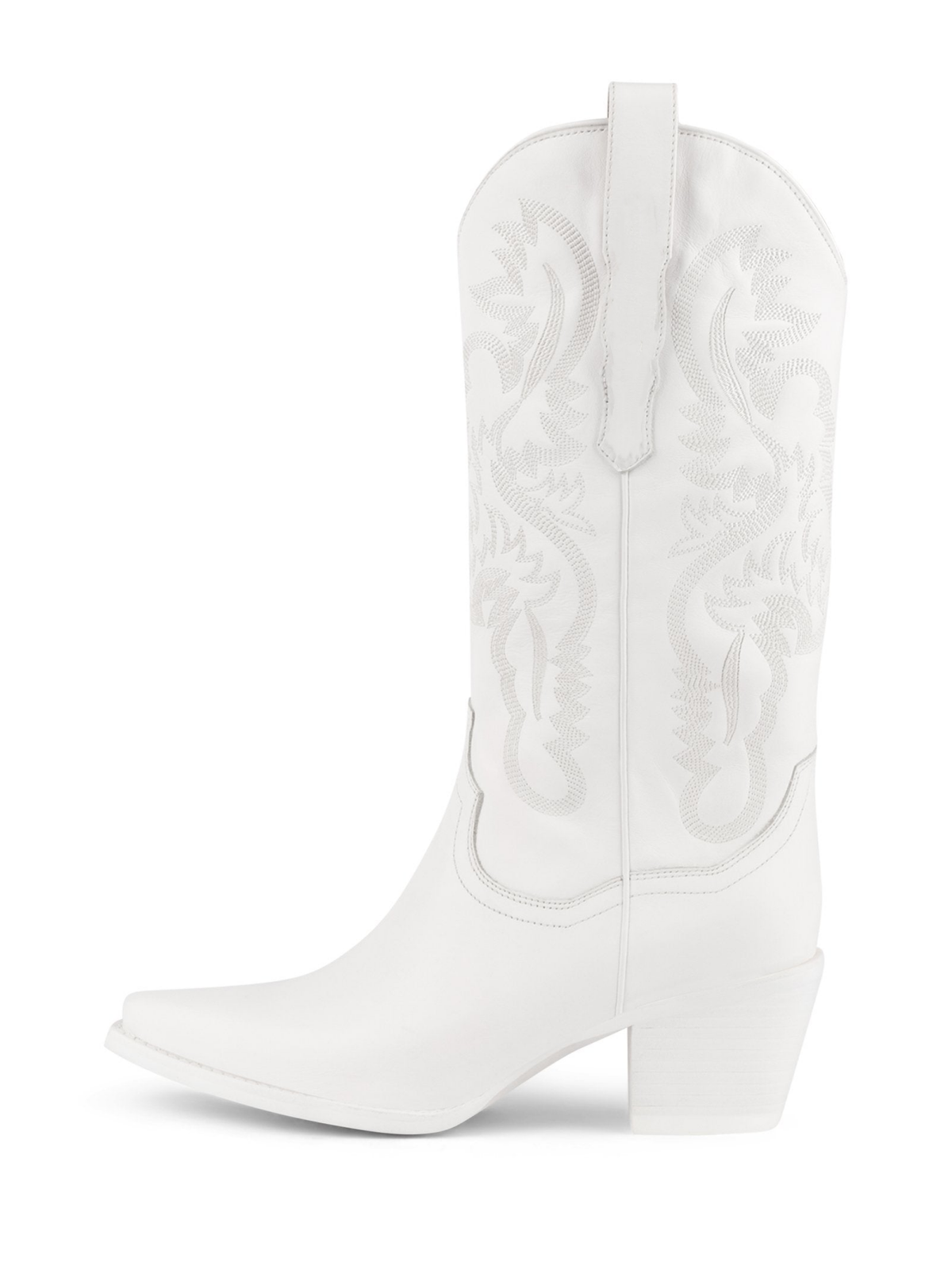 White Snip-Toe Western Embroidery Wide Mid Calf Tall Cowgirl Boots