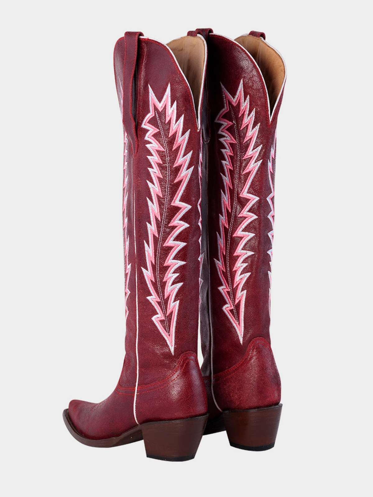 Arrows Embroidery Snip-Toe Wide Calf Over-The-Knee Cowgirl Boots - Brick Red