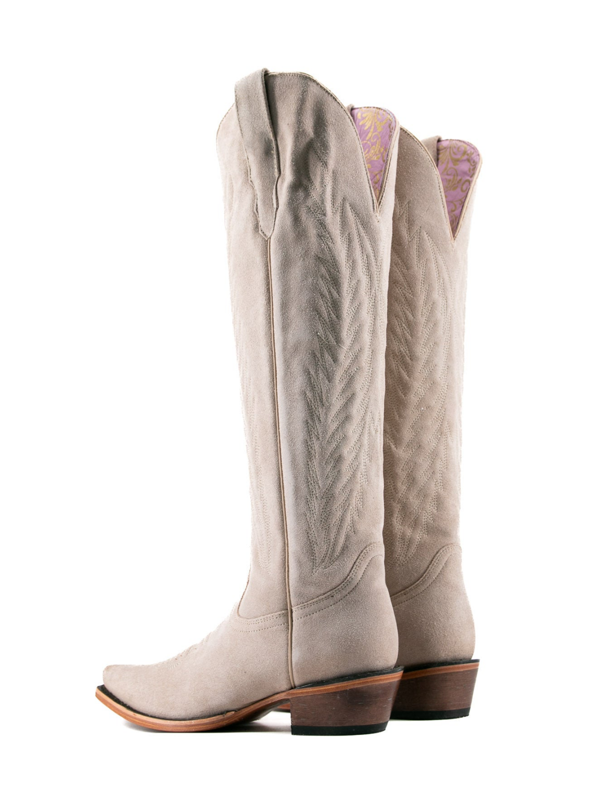 Faux Suede Snip-Toe Half-Zip Embroidery Knee High Tall Cowgirl Boots - Camel